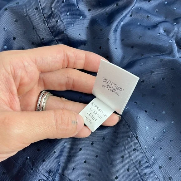 Banana Republic Blazer Womens XS Navy Blue White Polka Dot Linen Cotton Jacket - Picture 4 of 8